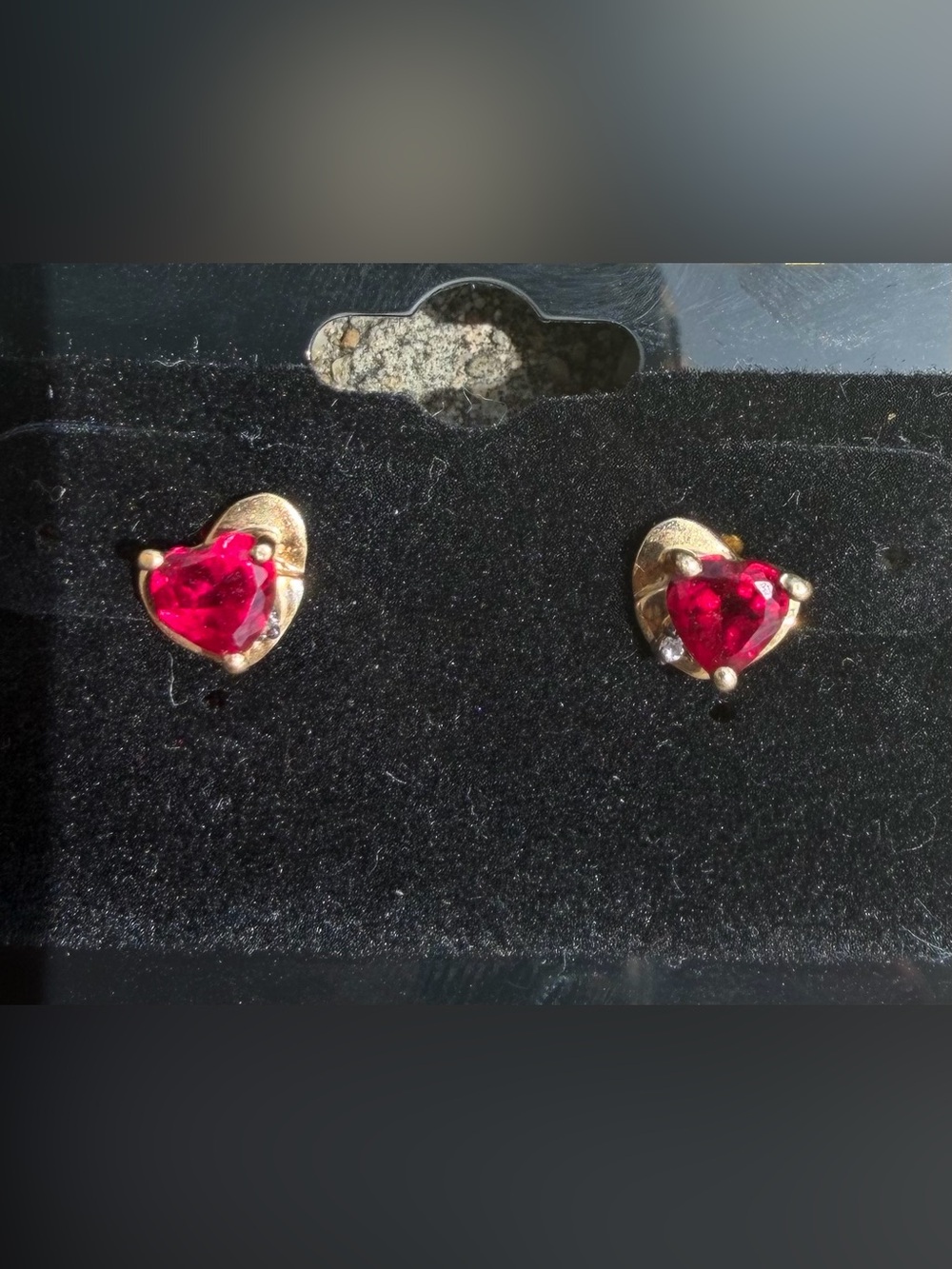10K Yellow Gold Ruby & Diamond Heart Shaped Stud Earrings